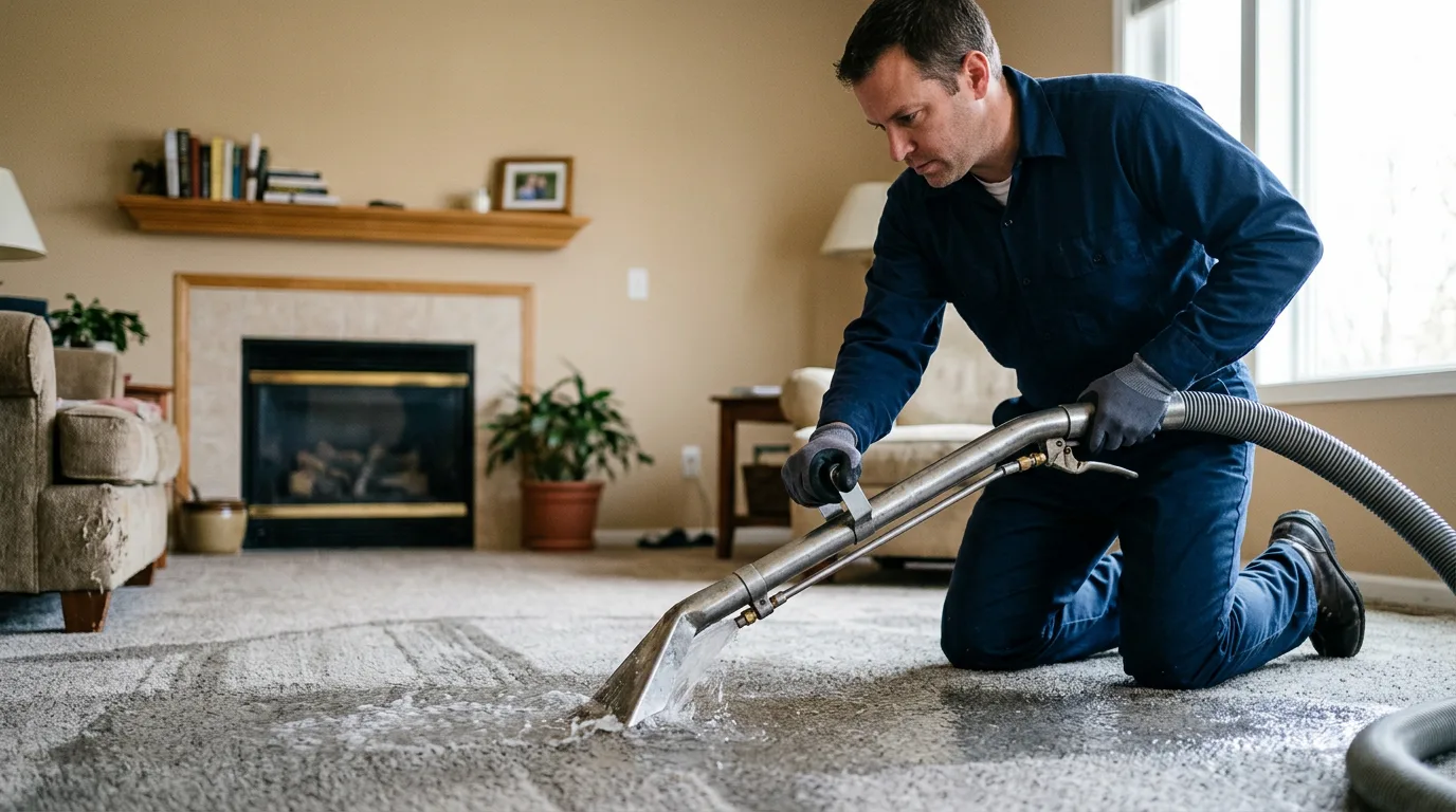 Water damage restoration technician working near Denver, IA